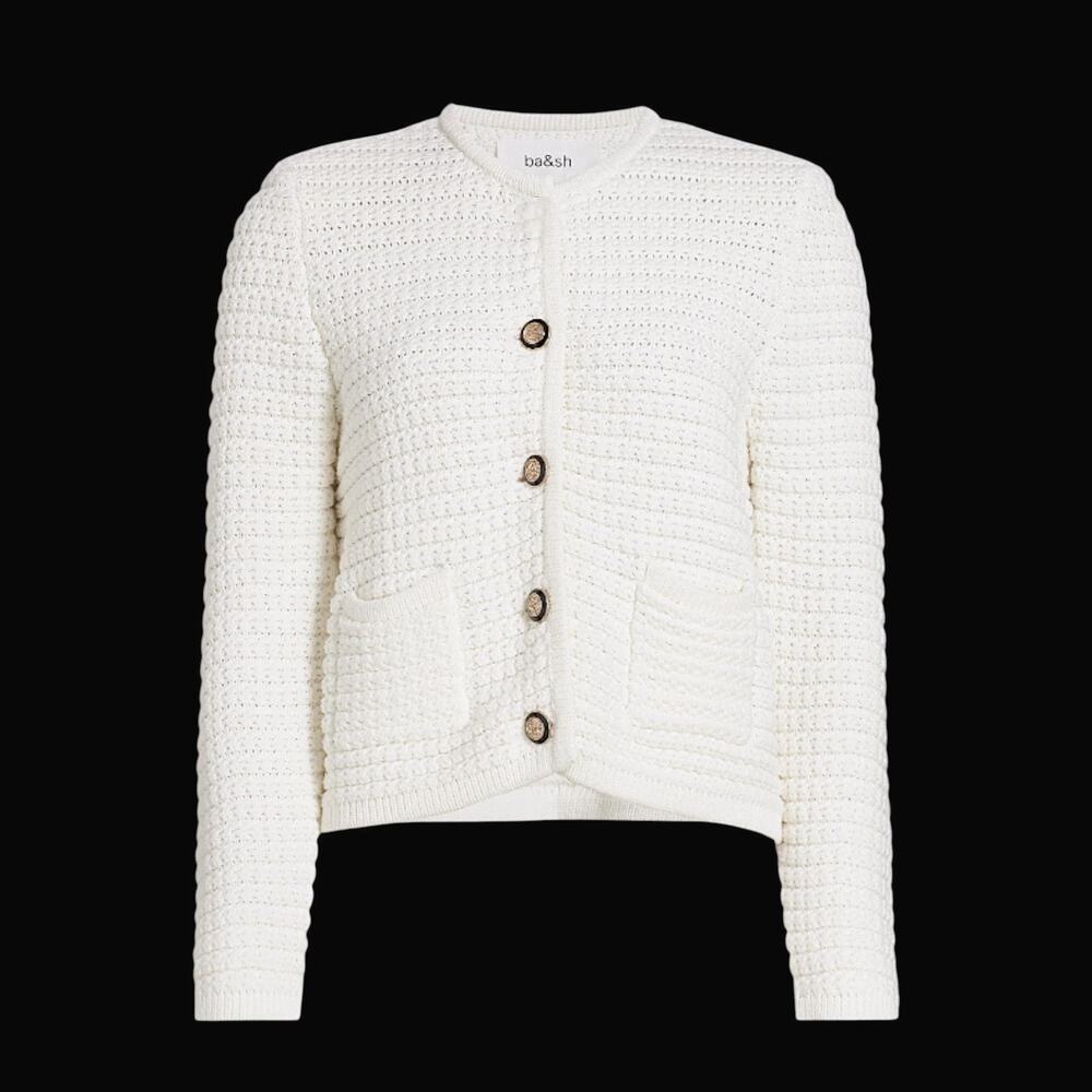 ba&sh Cream Textured Button-Front Sweater Jacket